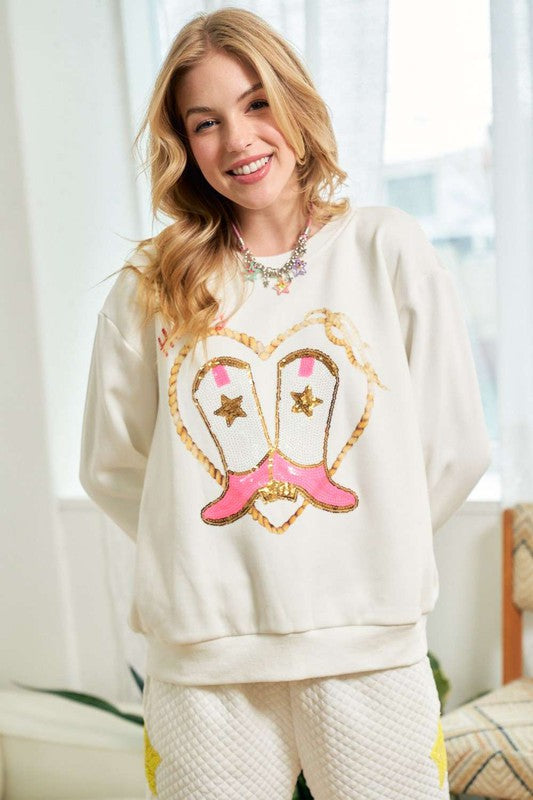 Sequin Boot Patch Sweater