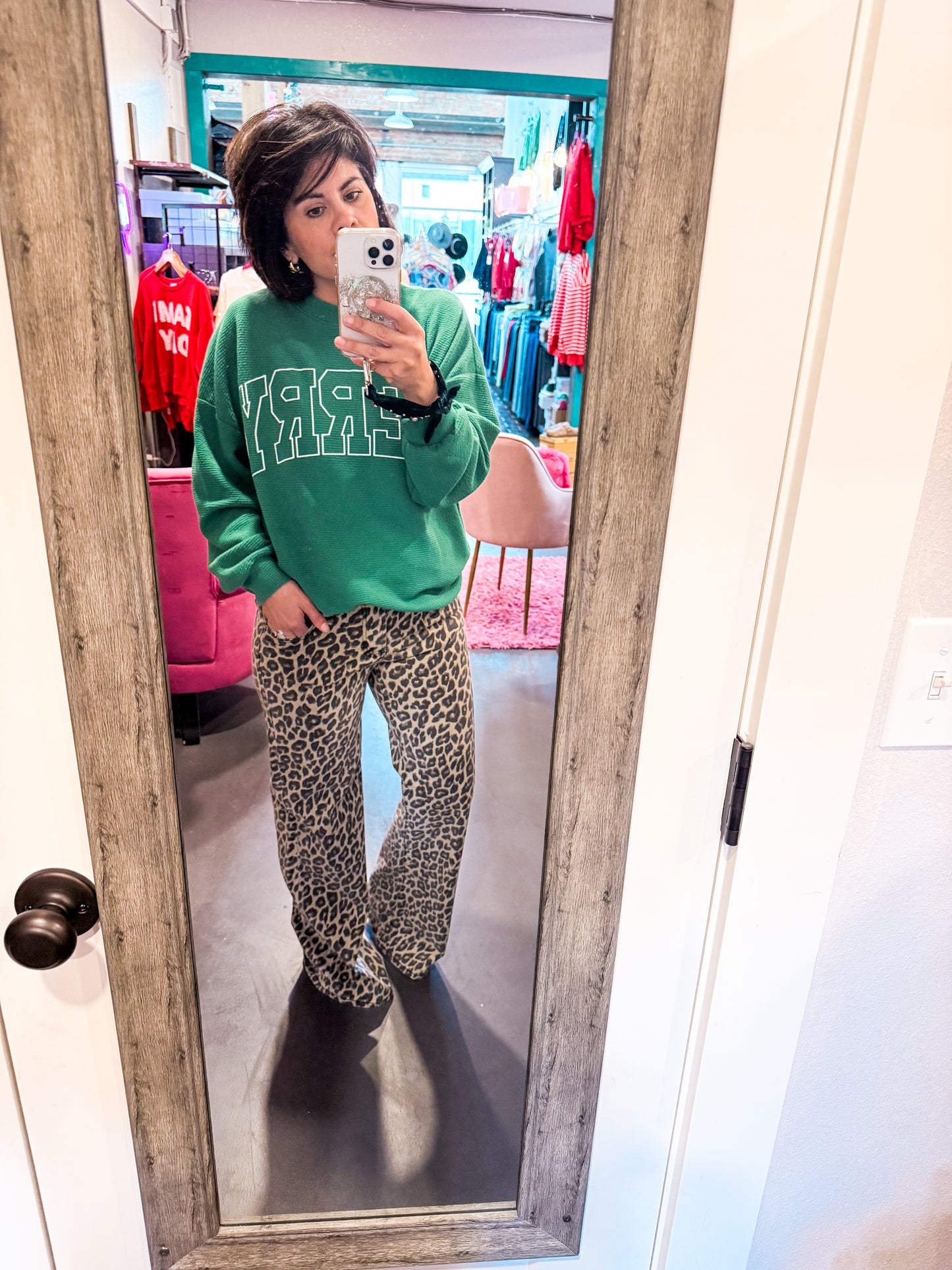 Risen-Mid Rise Leopard Jeans