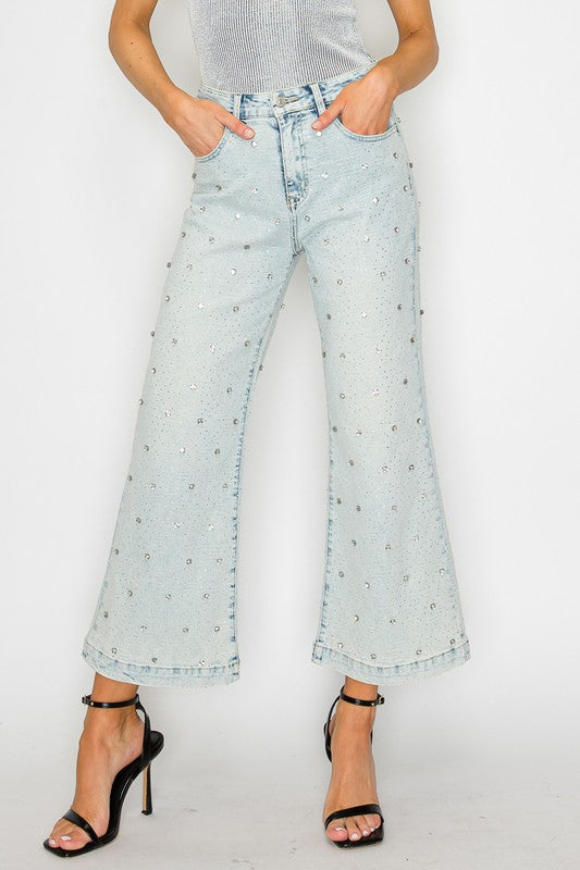 Jewel Embellished Crop Jeans