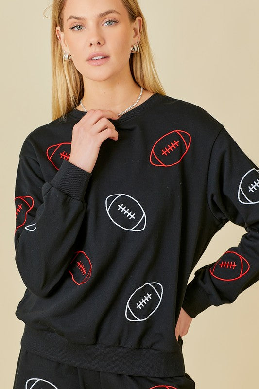 Embroidered Football Sweatshirt