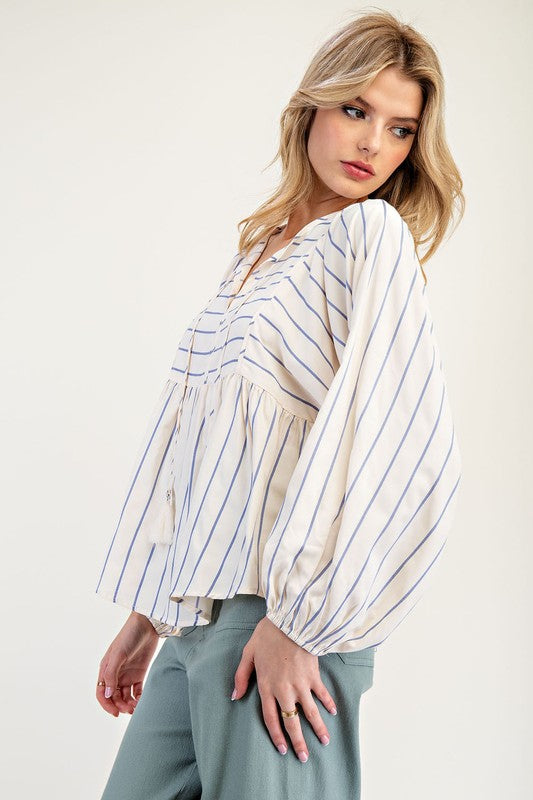 Tie Front Stripe Blouse