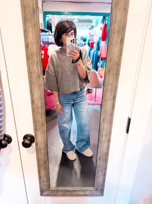 mocha brown loose fit sweater short sleeve