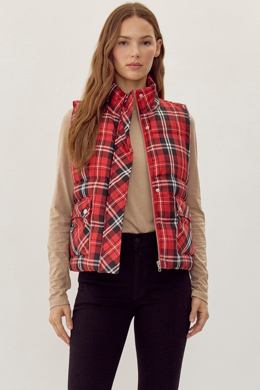 Plaid Checkered Puff Vest