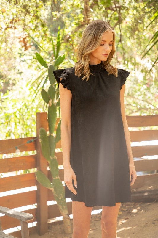 Suede Ruffle Sleeve Dress