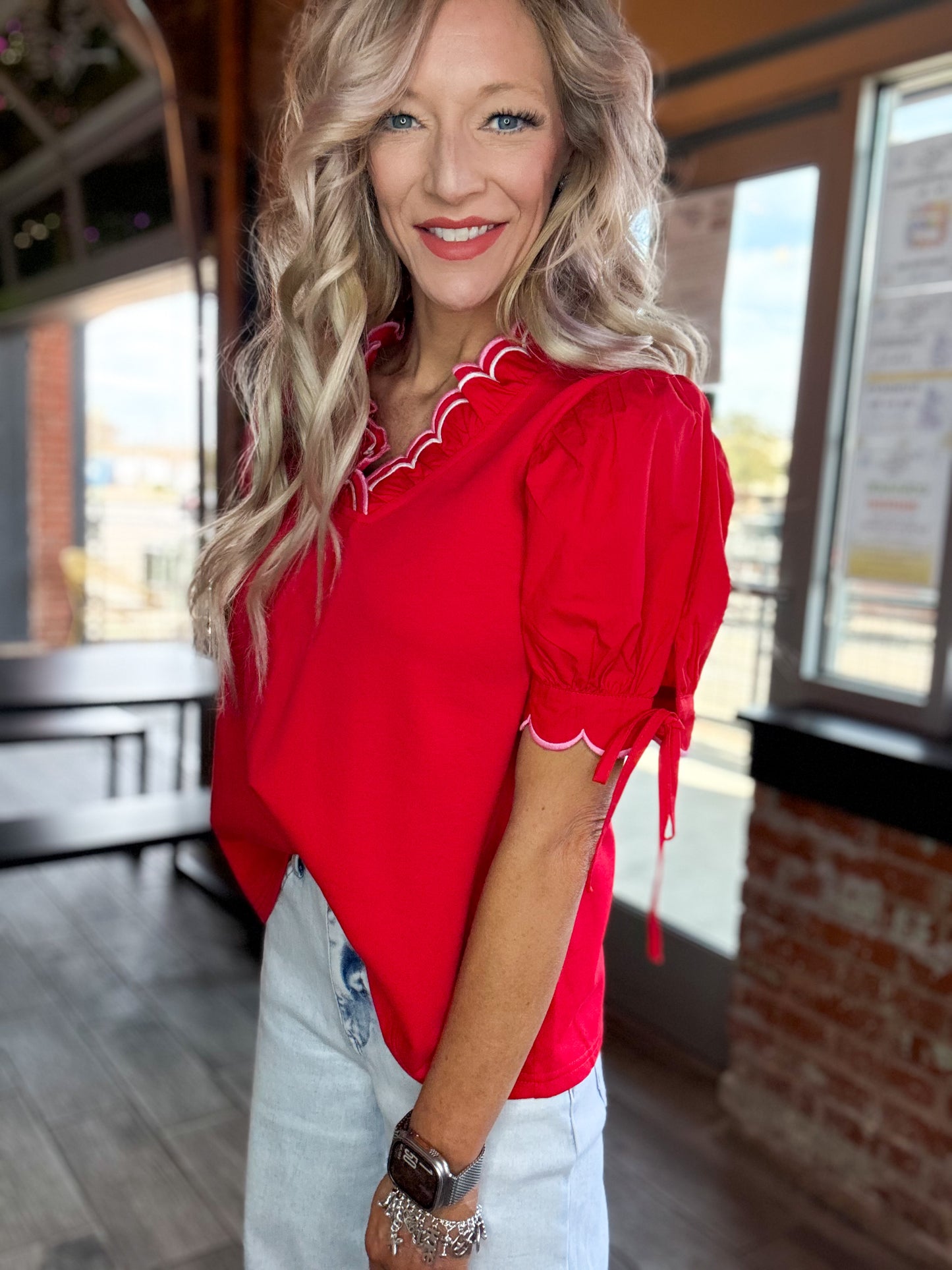 Women’s boutique blouse from Twisted Sisters Shoetique in Waco Texas