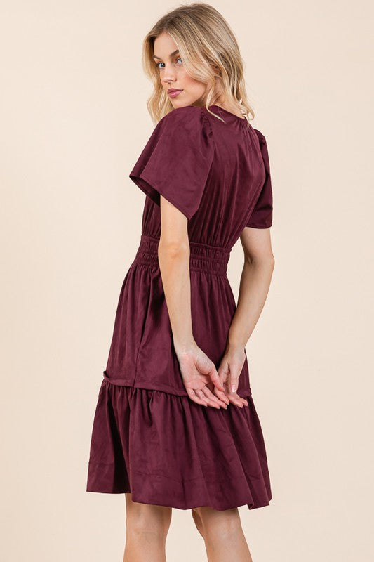 Smocked Suede Dress