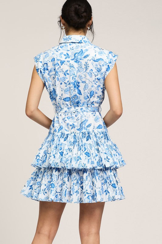 Blue Floral Belted Dress