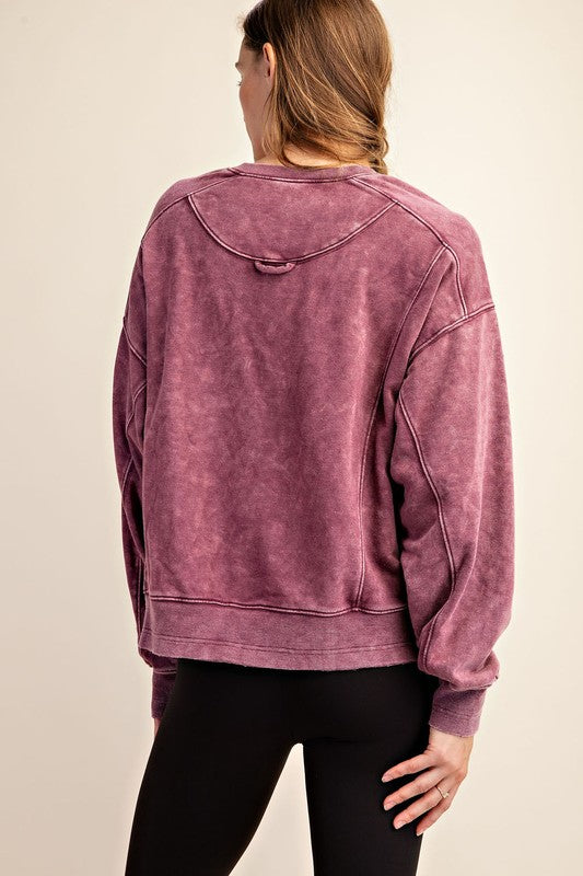 Wine Mineral Wash Pullover