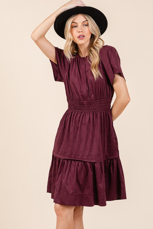 Smocked Suede Dress