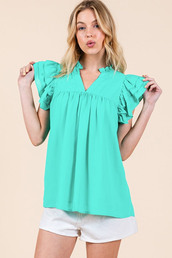 Mint Ruffle Blouse