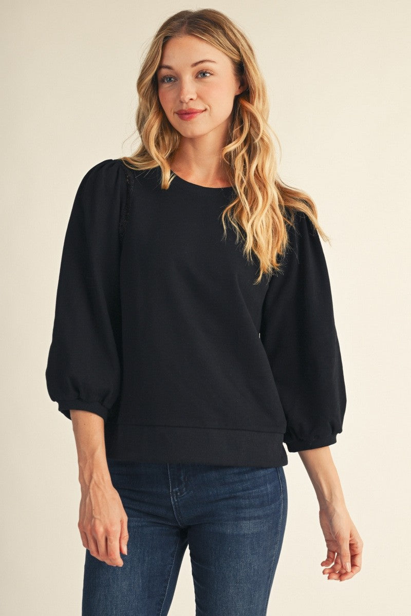 Lace Detail Puff Sleeve Top