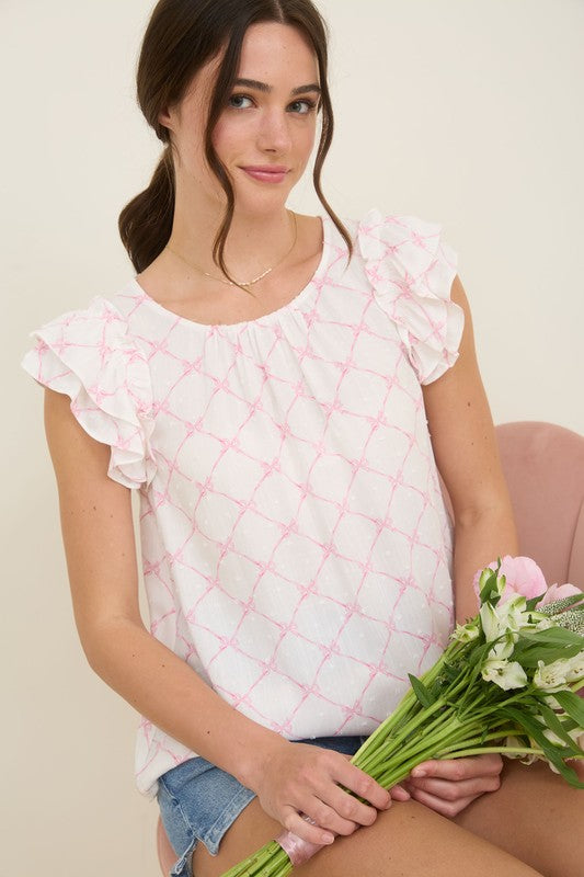 Bow Ruffle Sleeve Blouse