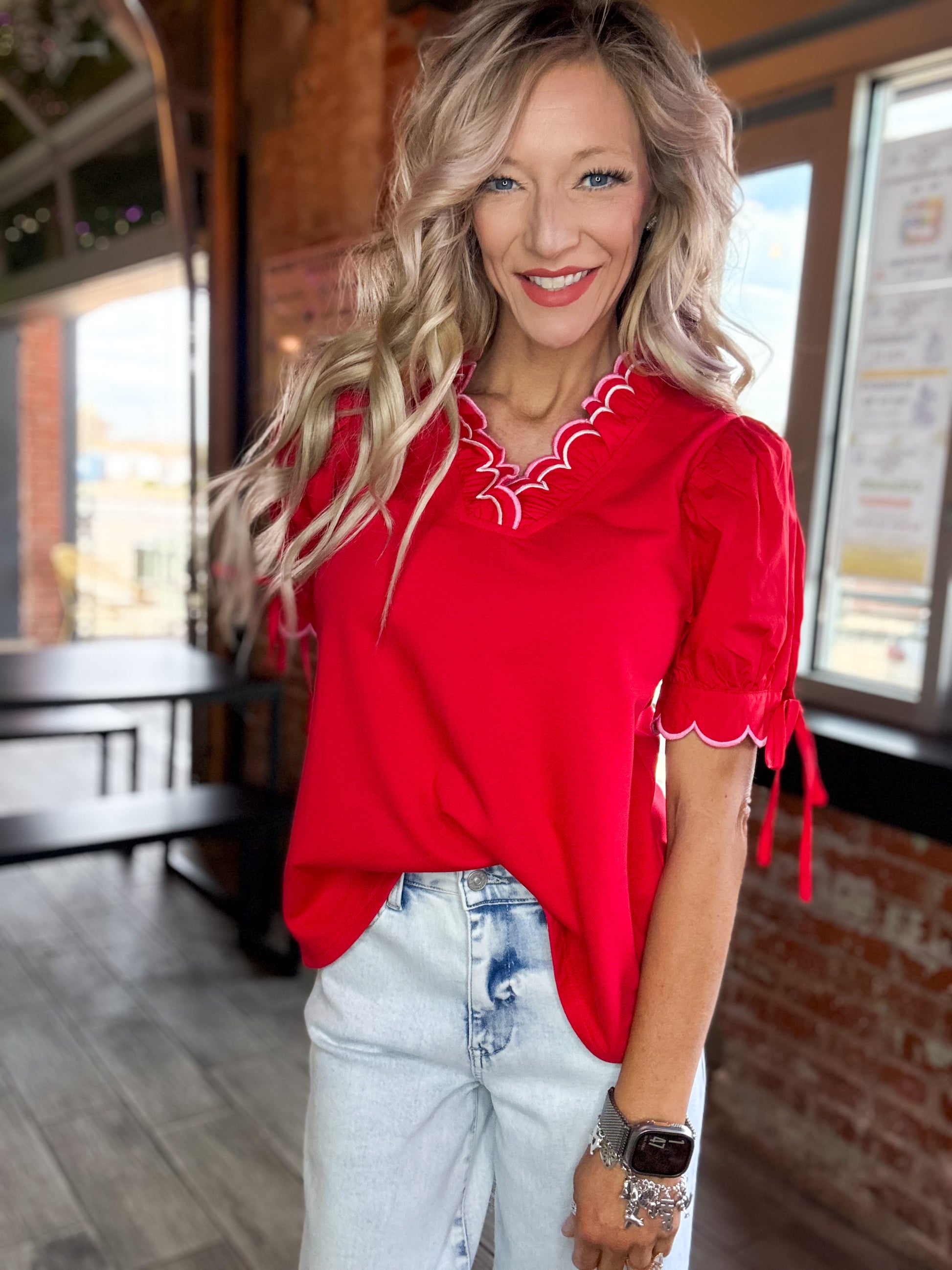Women’s boutique blouse from Twisted Sisters Shoetique in Waco Texas