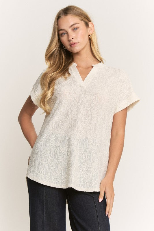 women’s textured short sleeve blouse boutique styling