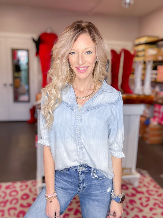 Chambray Button Up Blouse