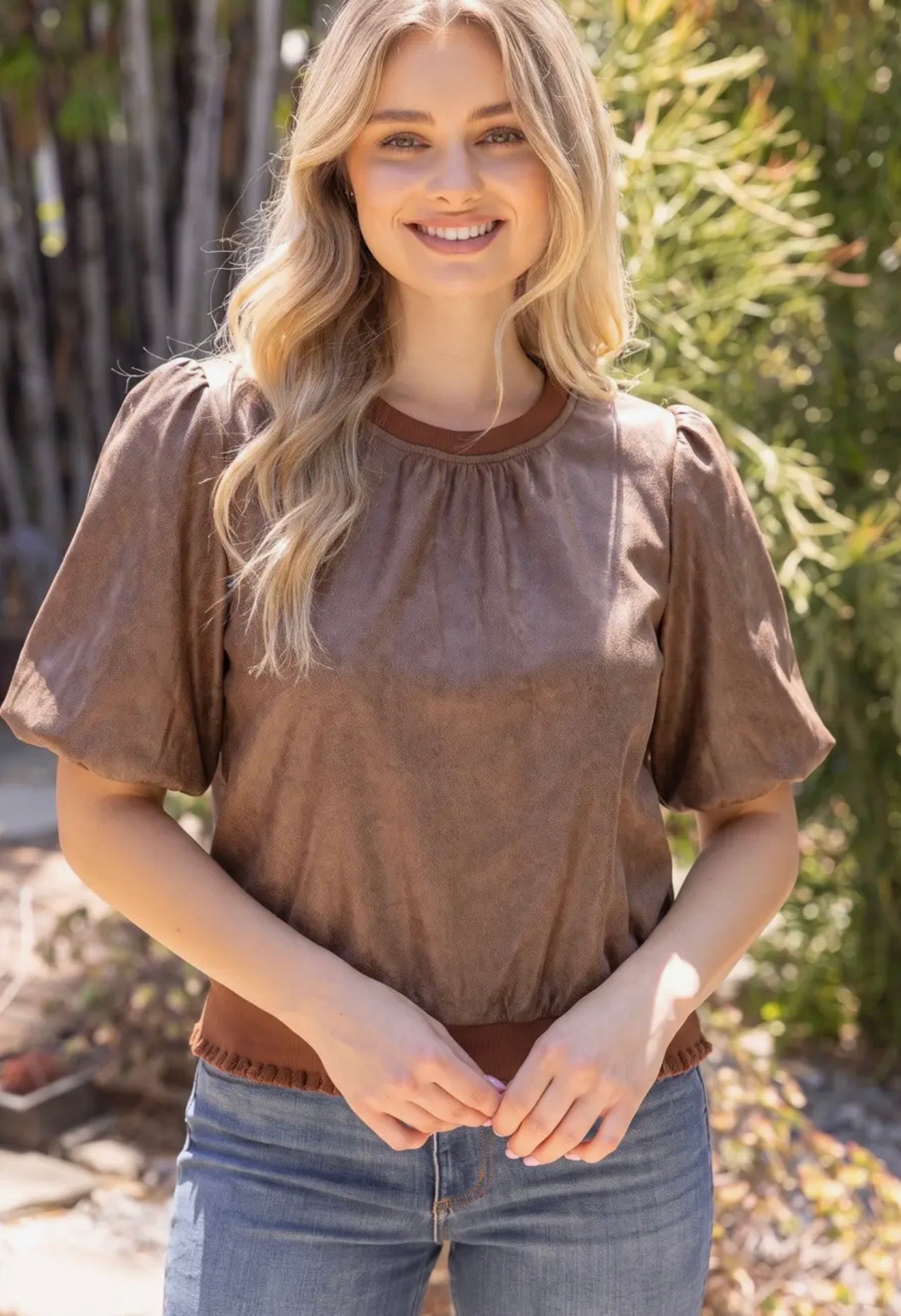 City Chic Faux Leather Bubble Sleeve Top - Twisted Sisters Shoetique