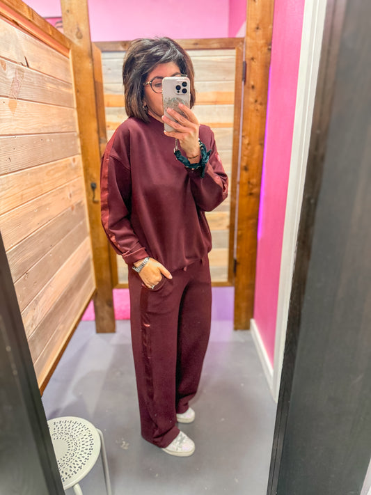 Luxe Satin Stripe Pants-Cherry