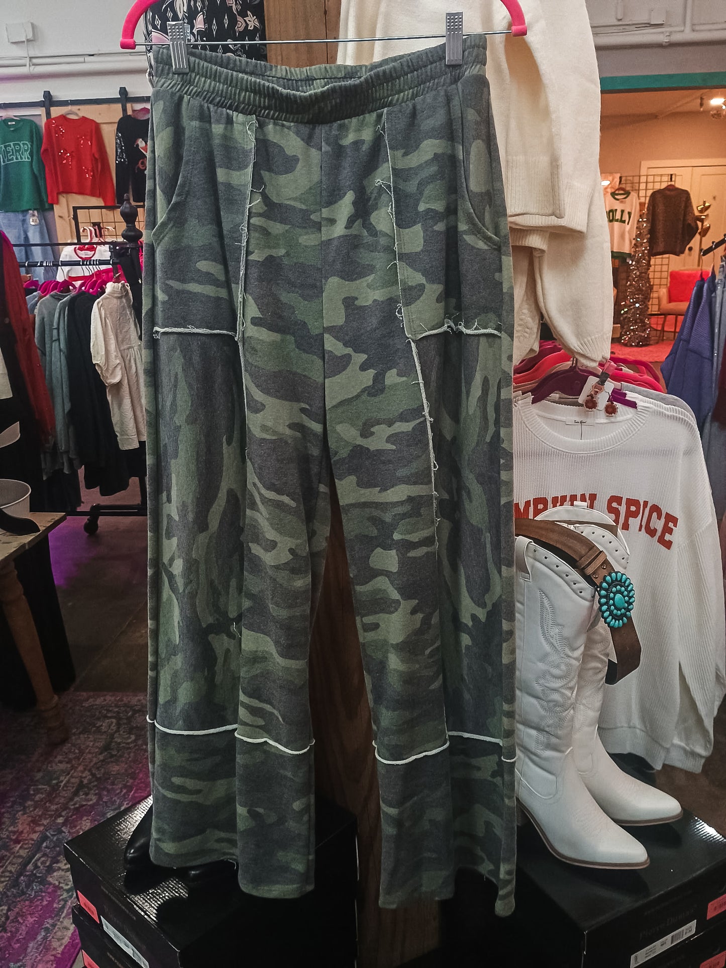 Washed Camo Wide Leg Pants