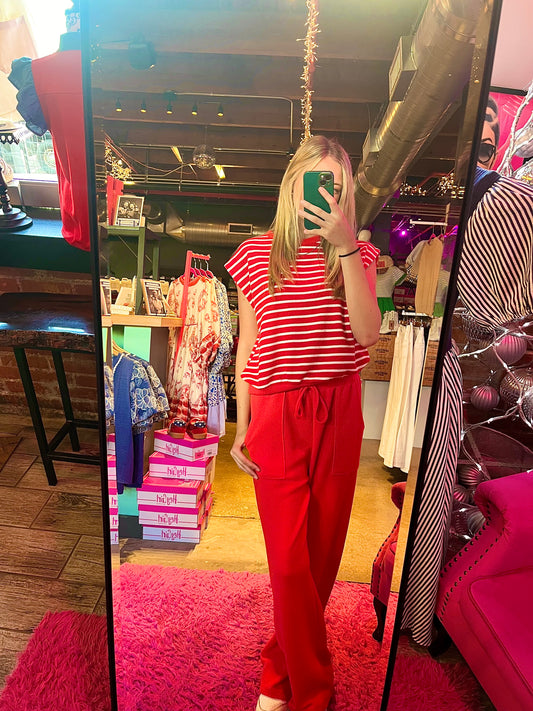 The Traci Stripe Top-Red - Twisted Sisters Shoetique