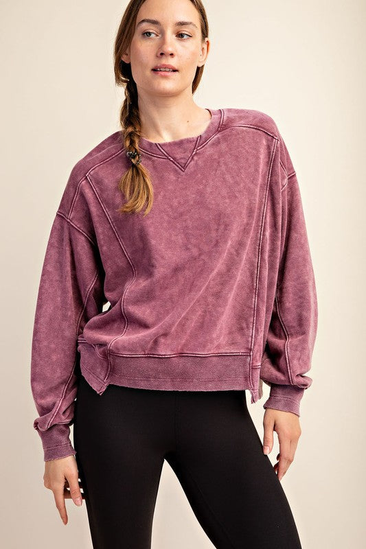 Wine Mineral Wash Pullover