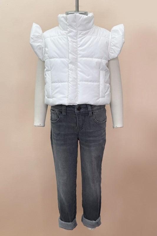 Kids-Puffer Vest with Shoulder Ruffle