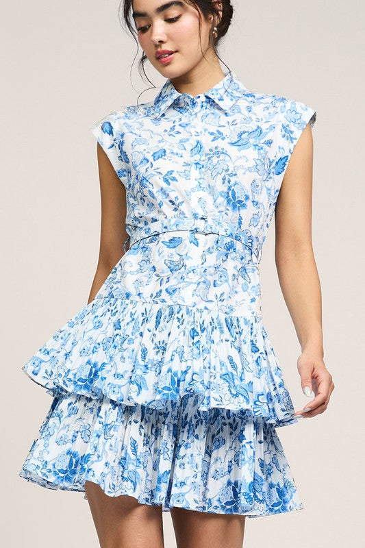 Blue Floral Belted Dress