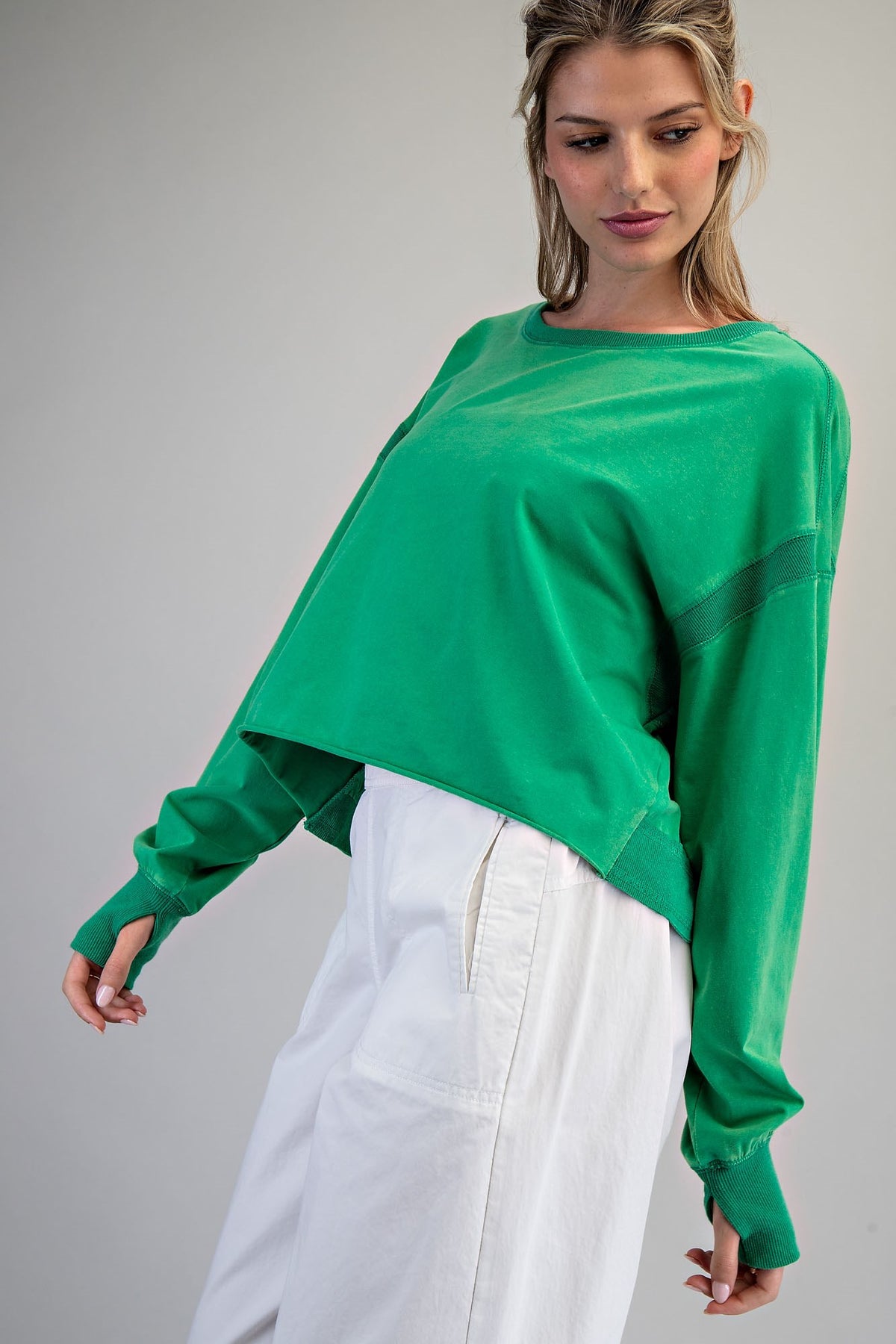Plot Twist Green Open Back Sweatshirt