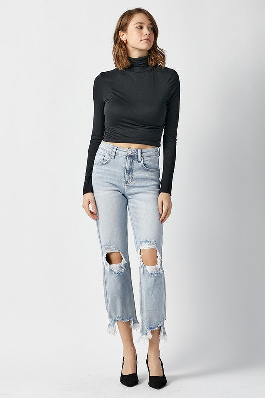 Risen-Light Wash Crop Jeans