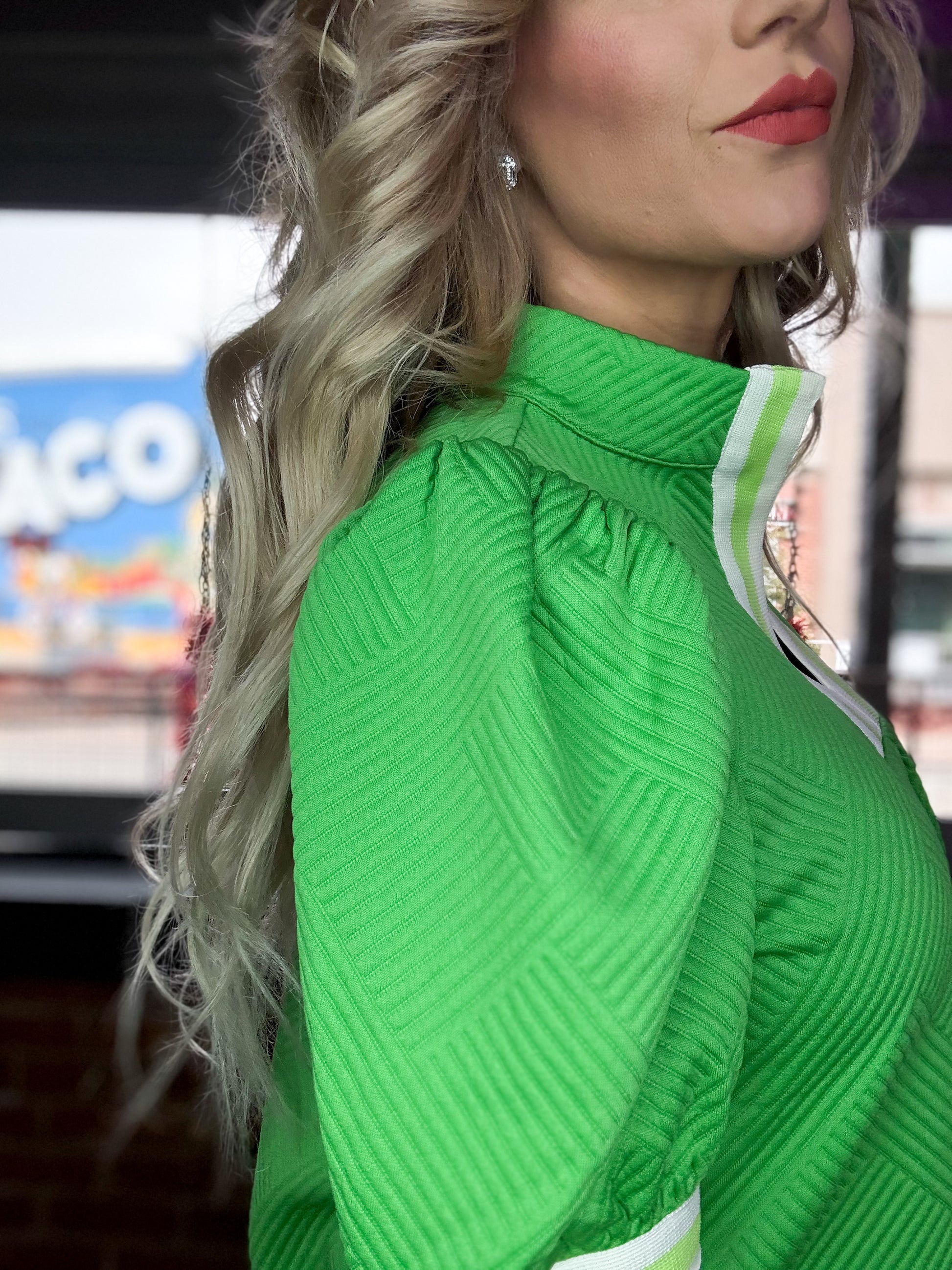 Jacquard Textured Top – Green - Twisted Sisters Shoetique