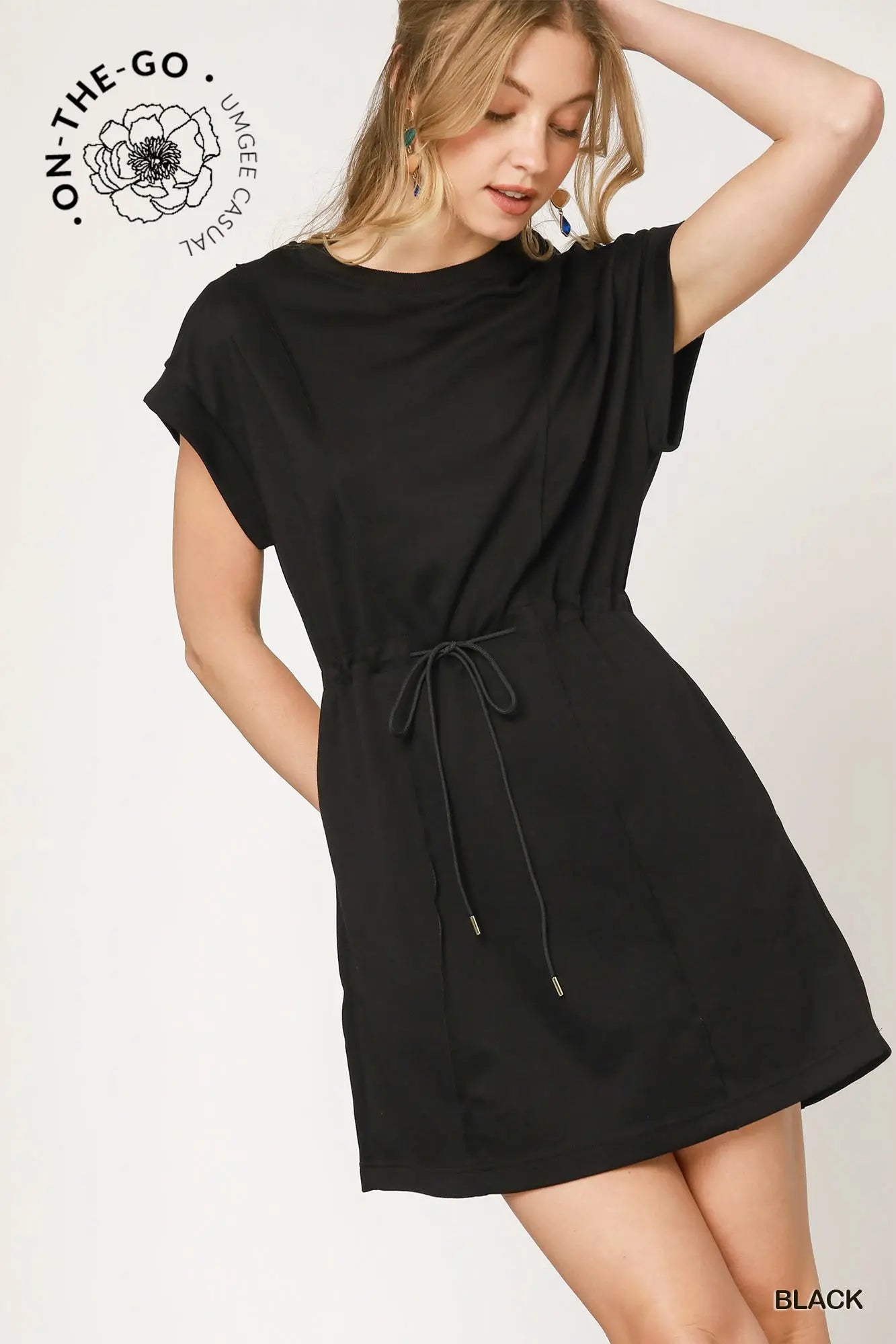 Trendy women’s Luxeknit pleated black dress from Twisted Sisters Shoetique in Waco Texas