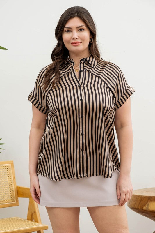 Black Stripe Collared Blouse