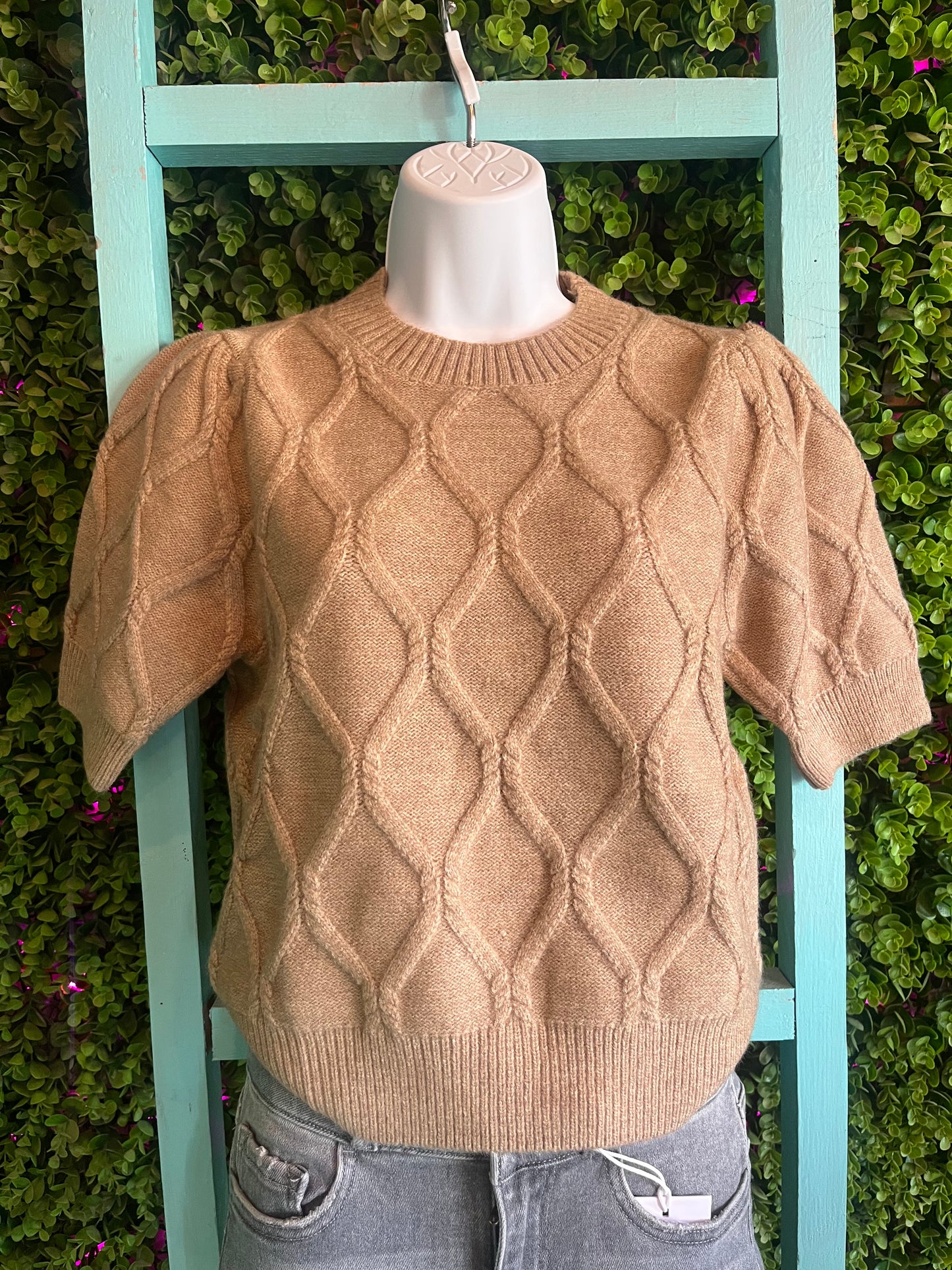 Oatmeal Diamond Sweater Blouse - Twisted Sisters Shoetique