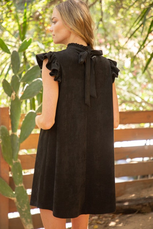 Suede Ruffle Sleeve Dress