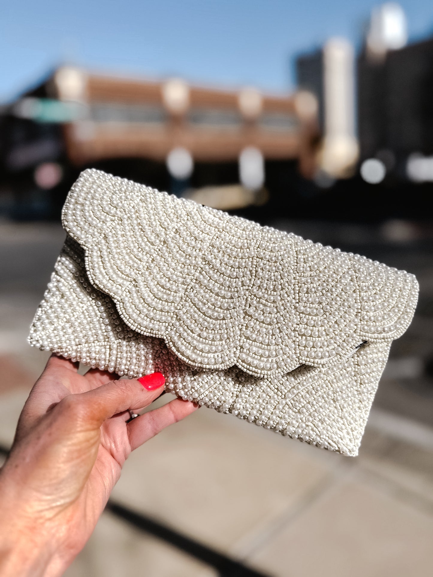 Cream Beaded Clutch