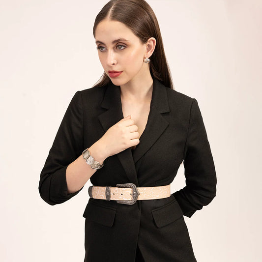 Myra Sophia Beige Floral Leather Western Belt