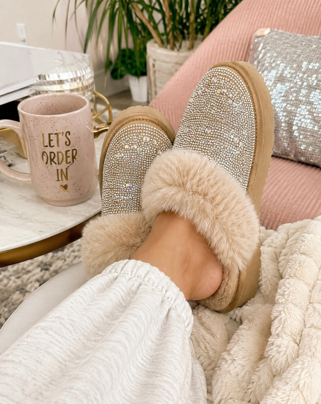 Corkys Let’s Order In Rhinestone Slippers
