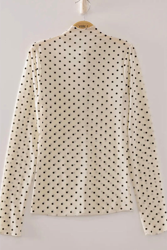Cream Polka Dot Mesh Top