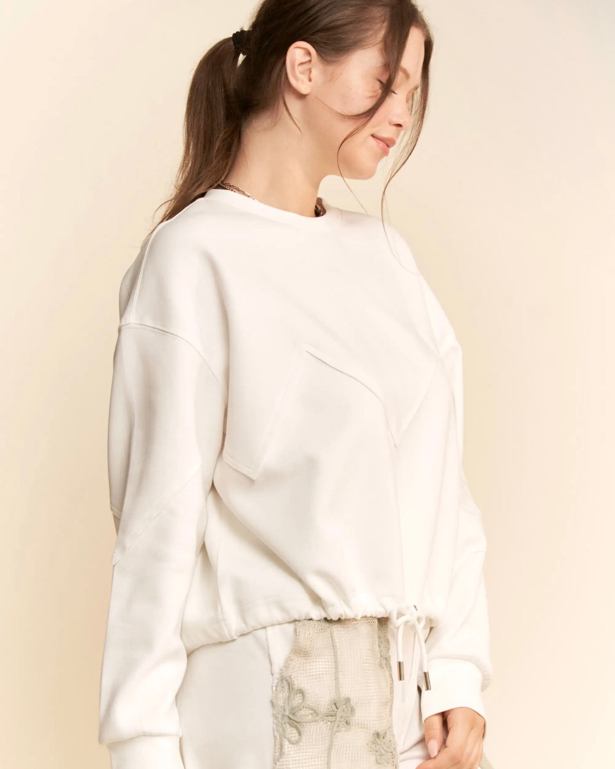 Fresh Start Cinch Hem Sweatshirt – Ivory - Twisted Sisters Shoetique