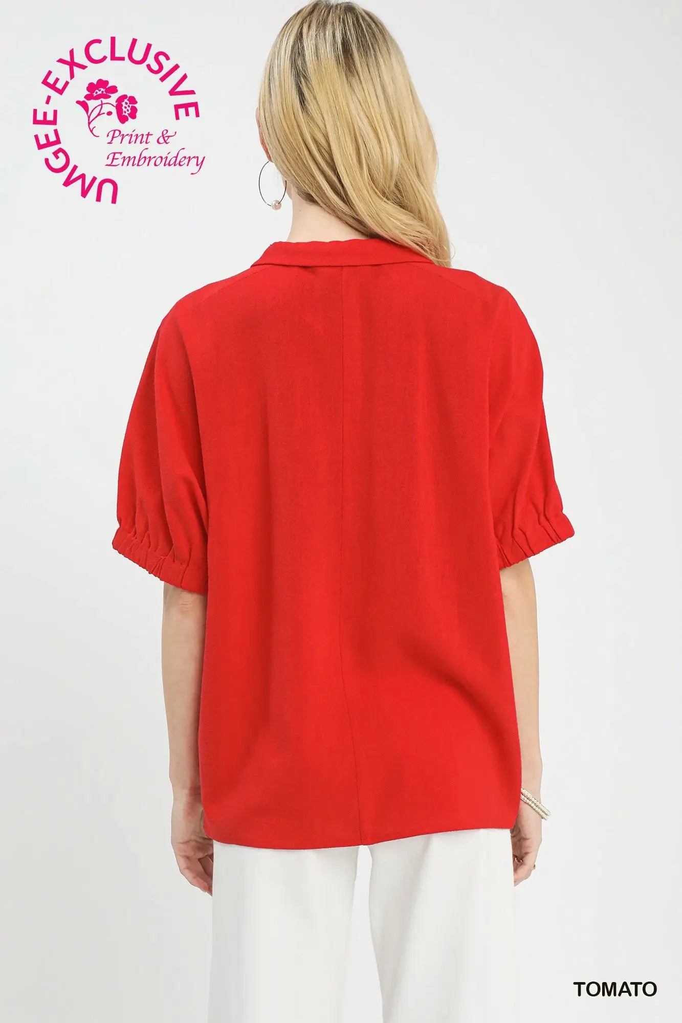 Tomato Floral Embroidered Blouse