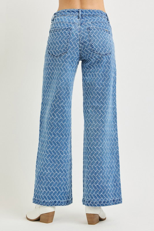 High Rise Textured Wide Leg Jeans
