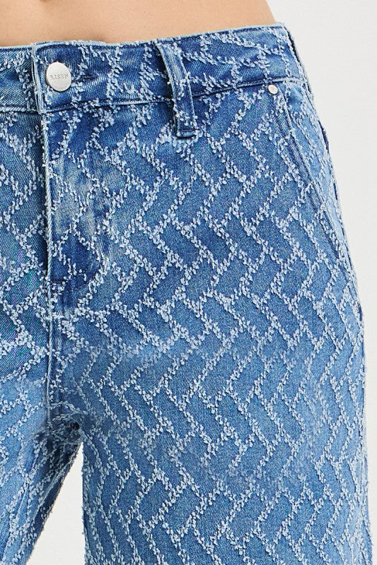 High Rise Textured Wide Leg Jeans