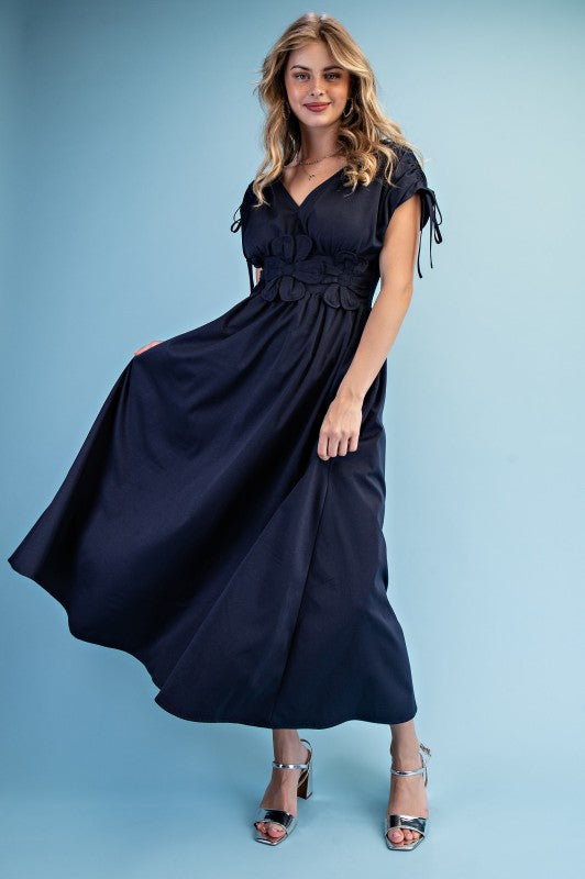 Floral Appliqué V-Neck Maxi Dress