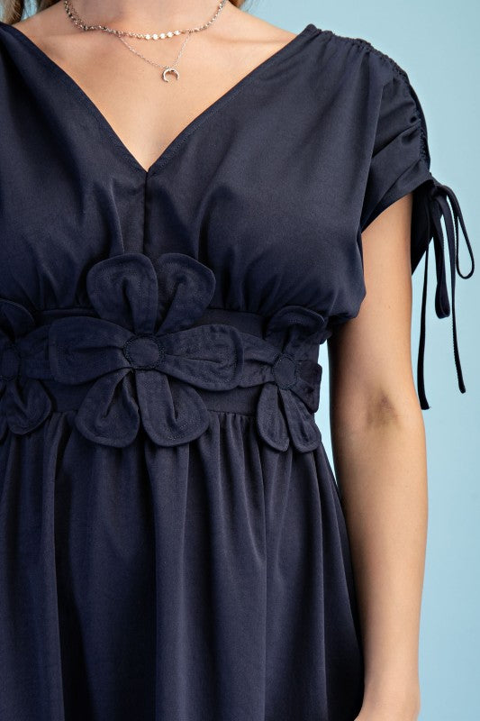 Floral Appliqué V-Neck Maxi Dress