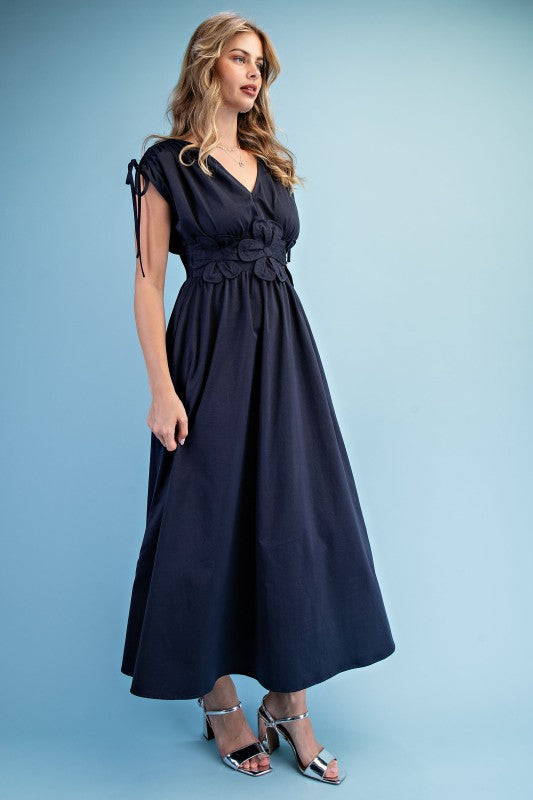 Floral Appliqué V-Neck Maxi Dress