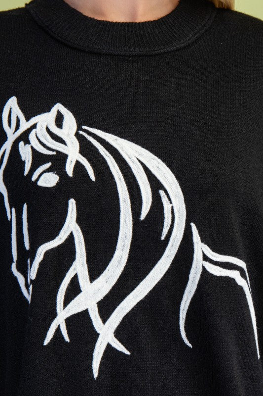 Western Horse Motif Sweater