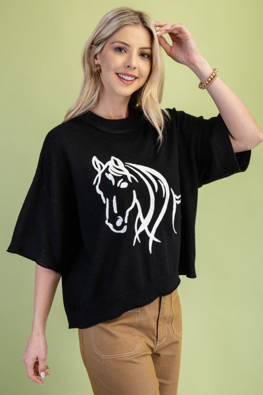 Western Horse Motif Sweater