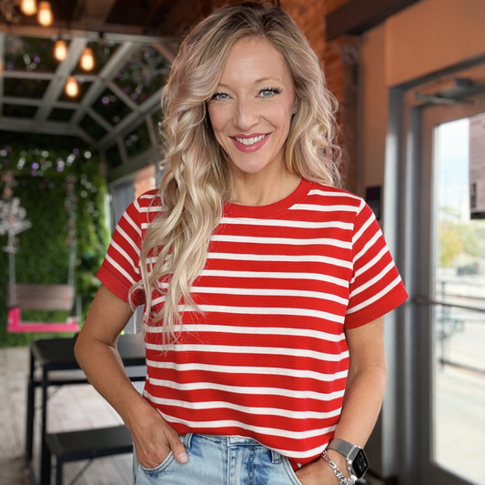 Stripe Knit Crop-Red