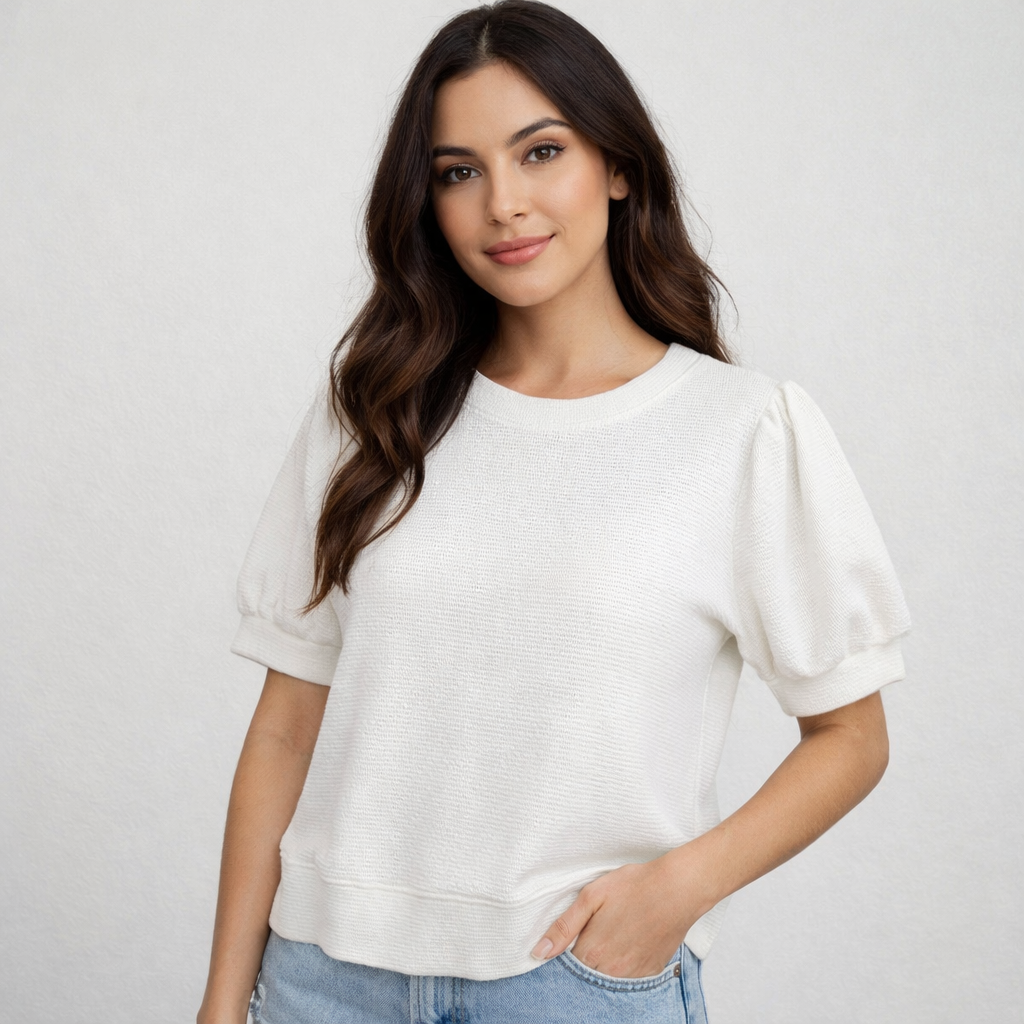 Cloudy Knit Puff Sleeve Top-Off White - Twisted Sisters Shoetique