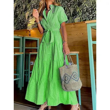 Stripe Maxi Belted Dress