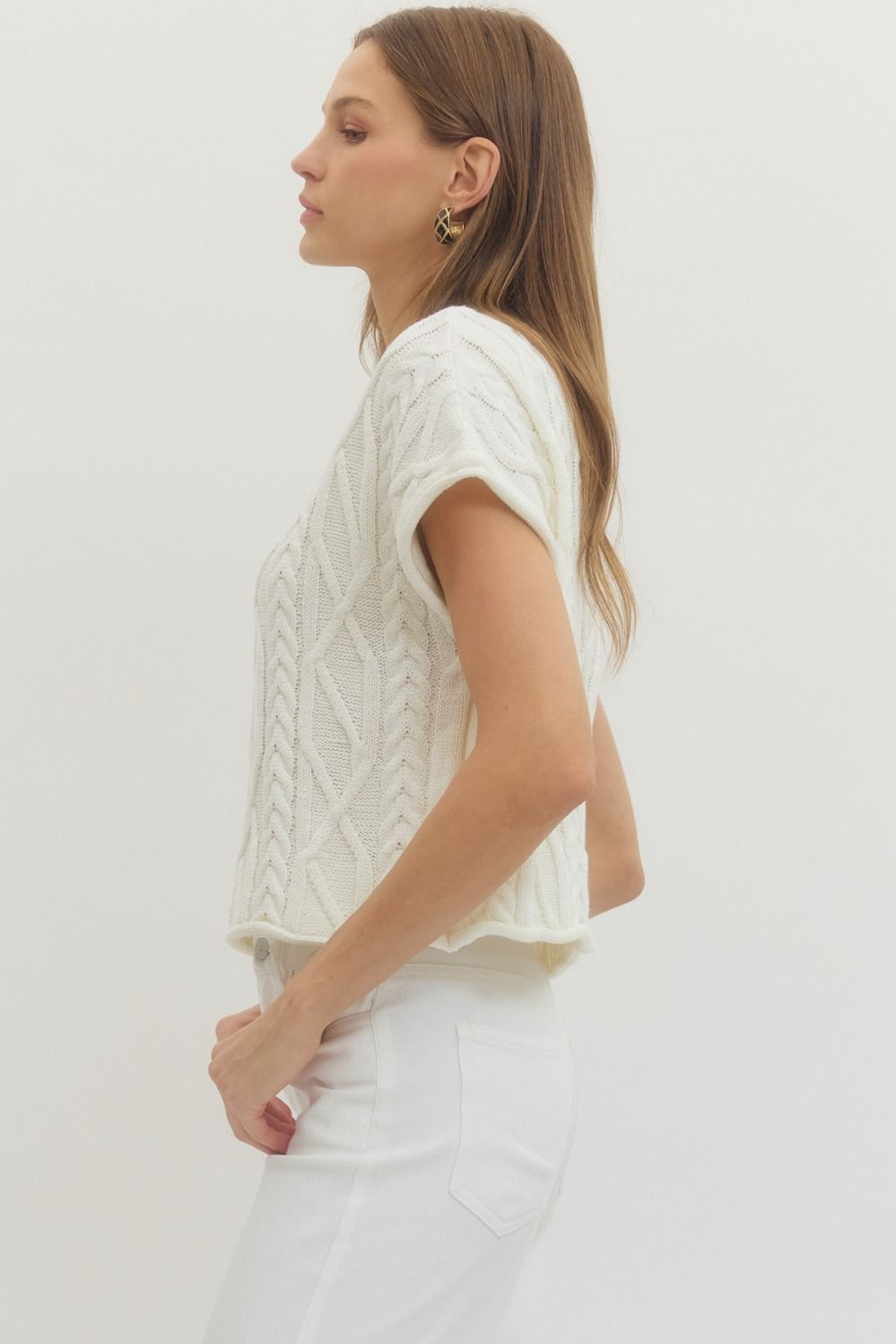 Cable Knit Top-Off White - Twisted Sisters Shoetique